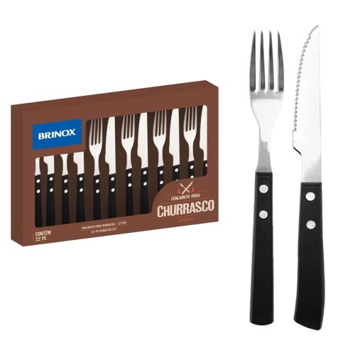 Jogo de Churrasco 12 Peças Brinox Aço Inox 2554/109 - Preto Jogo de Churrasco 12 Peças Brinox Aço Inox 2554/109 - Preto